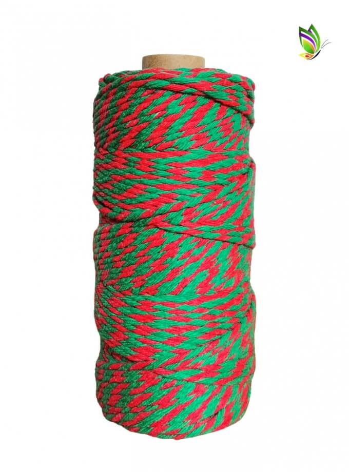 Bobine de fio de macramé verde vermelho 3mm 300gr